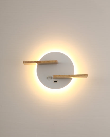 WOMO Round Accent Wall Sconce with Shelf, Switch and USB-WM6084