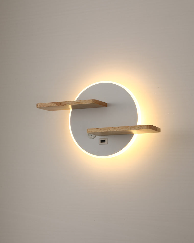 WOMO Round Accent Wall Sconce with Shelf, Switch and USB-WM6084