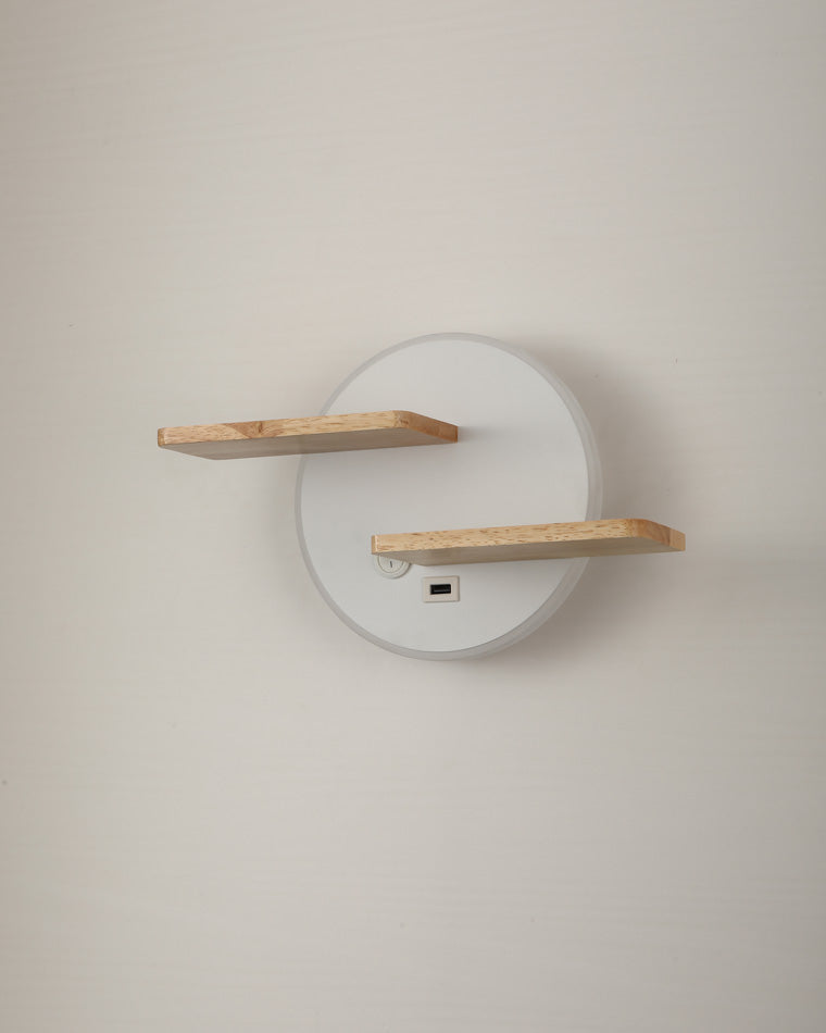 WOMO Round Accent Wall Sconce with Shelf, Switch and USB-WM6084