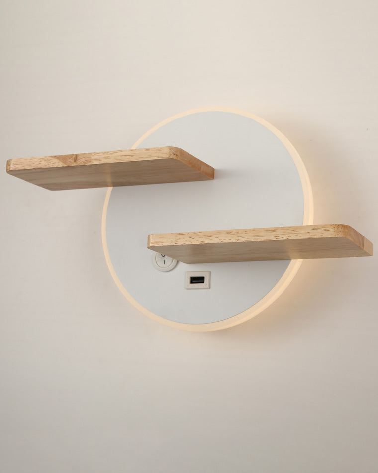 WOMO Round Accent Wall Sconce with Shelf, Switch and USB-WM6084