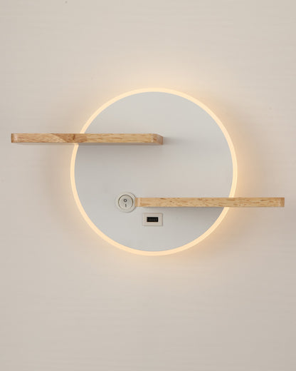 WOMO Round Accent Wall Sconce with Shelf, Switch and USB-WM6084