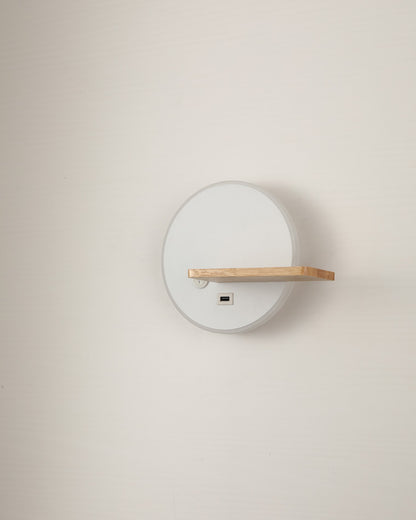 WOMO Round Accent Wall Sconce with Shelf, Switch and USB-WM6084