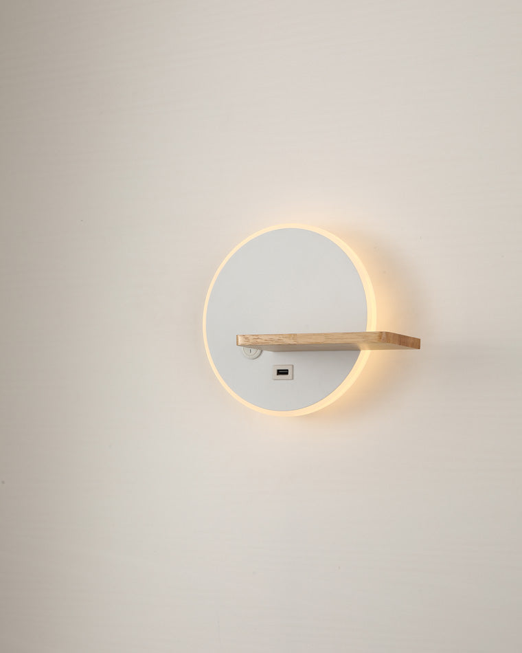 WOMO Round Accent Wall Sconce with Shelf, Switch and USB-WM6084