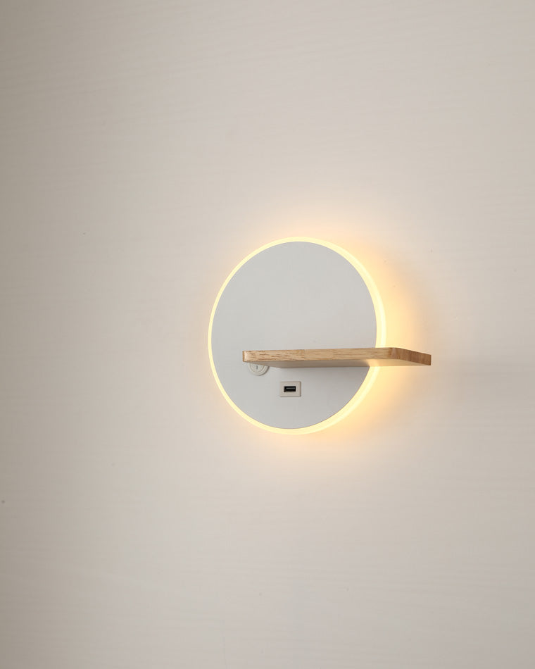 WOMO Round Accent Wall Sconce with Shelf, Switch and USB-WM6084