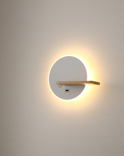 WOMO Round Accent Wall Sconce with Shelf, Switch and USB-WM6084