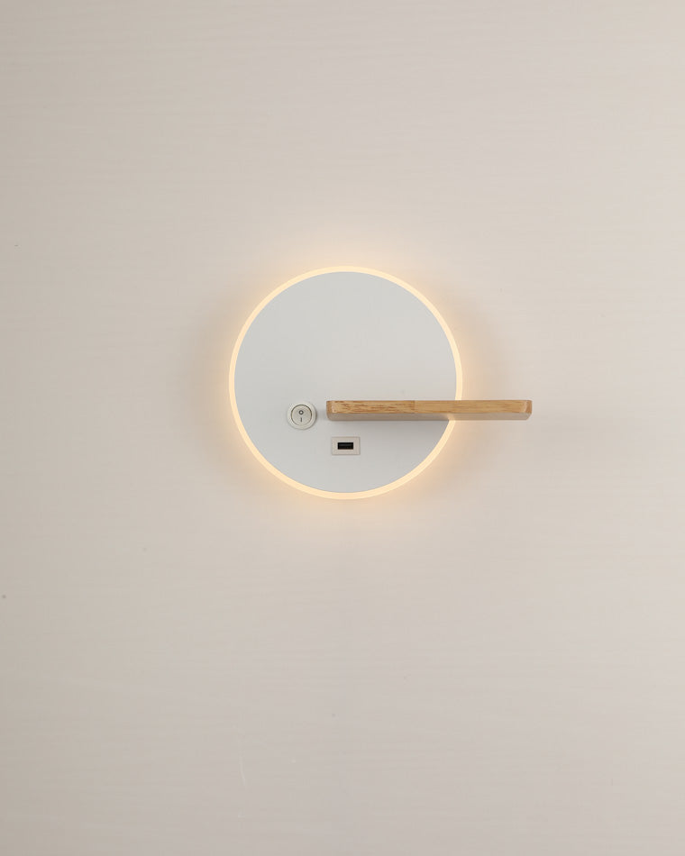 WOMO Round Accent Wall Sconce with Shelf, Switch and USB-WM6084