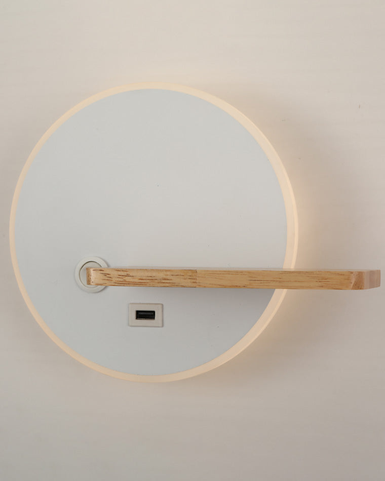 WOMO Round Accent Wall Sconce with Shelf, Switch and USB-WM6084