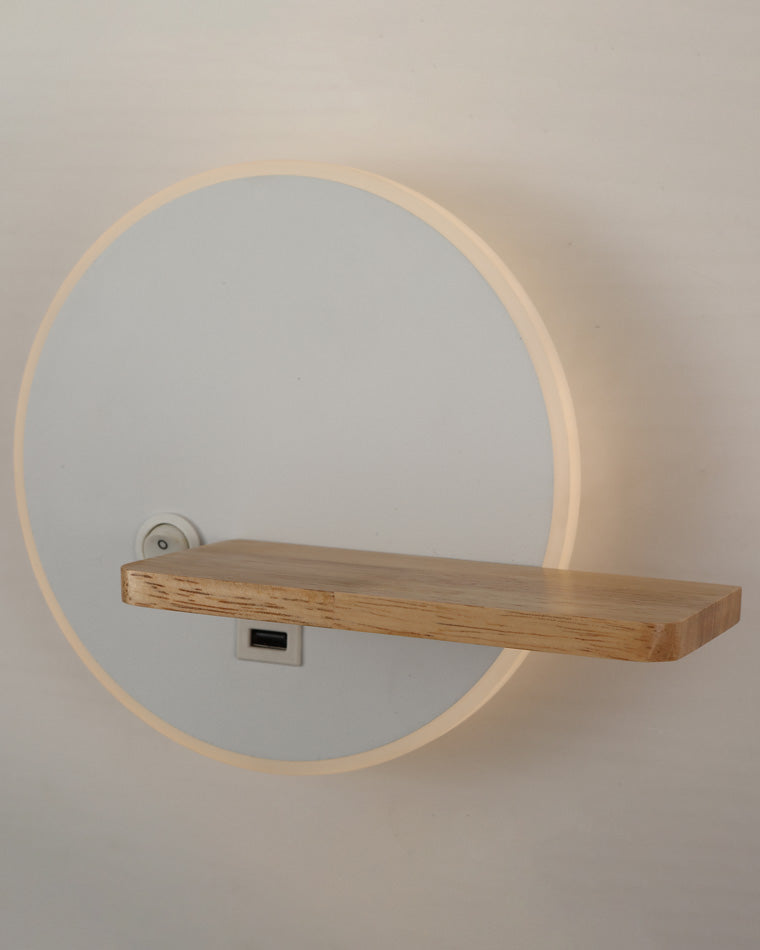 WOMO Round Accent Wall Sconce with Shelf, Switch and USB-WM6084