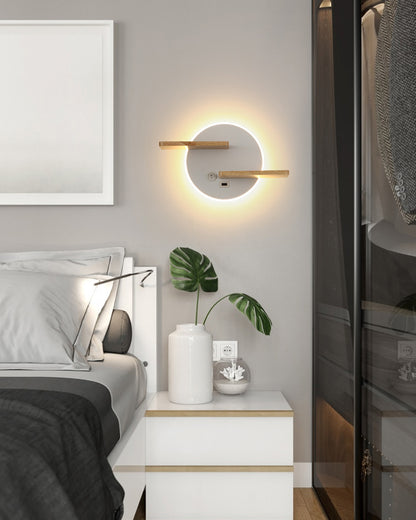 WOMO Round Accent Wall Sconce with Shelf, Switch and USB-WM6084