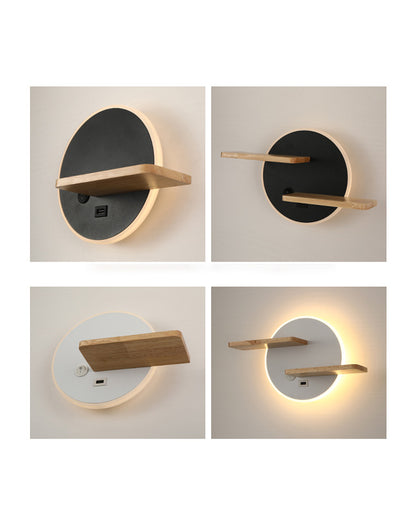 WOMO Round Accent Wall Sconce with Shelf, Switch and USB-WM6084