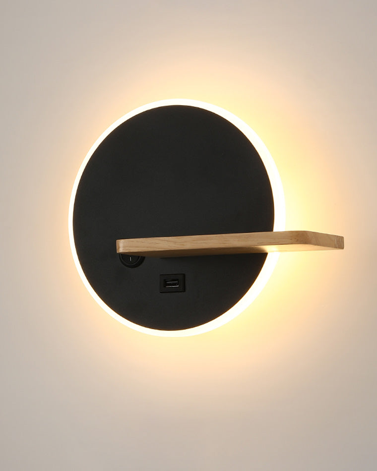 WOMO Round Accent Wall Sconce with Shelf, Switch and USB-WM6084