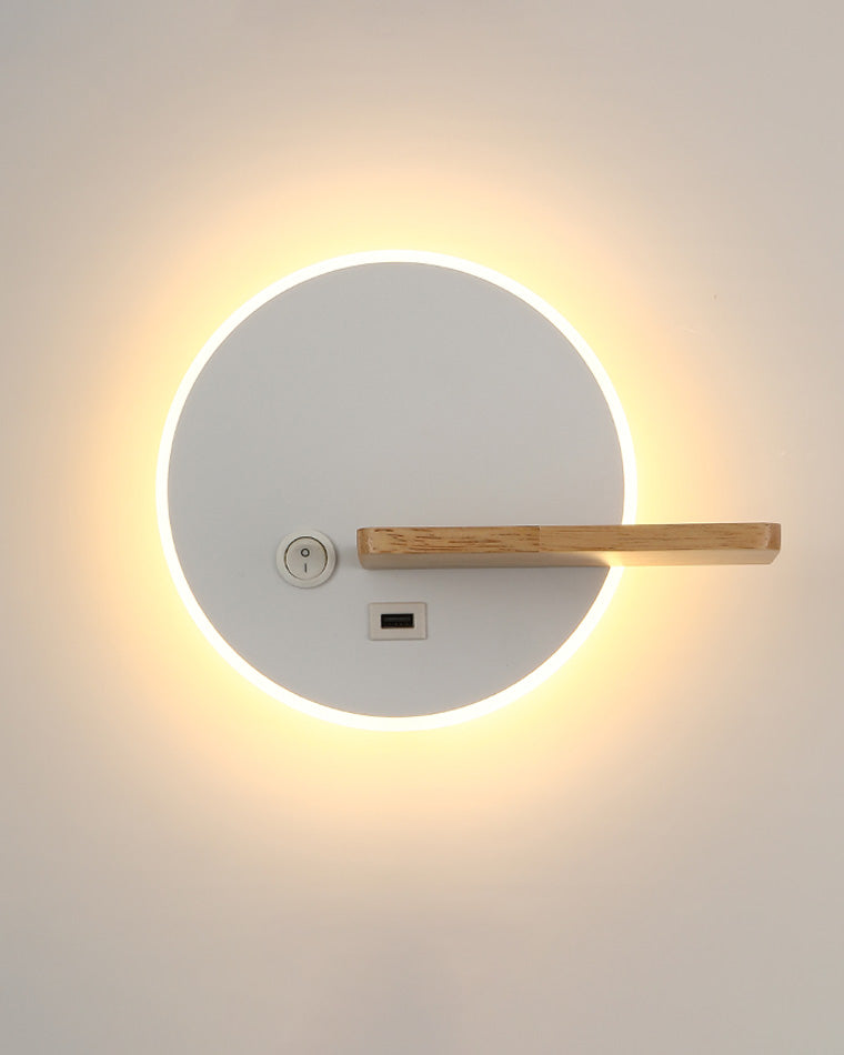 WOMO Round Accent Wall Sconce with Shelf, Switch and USB-WM6084