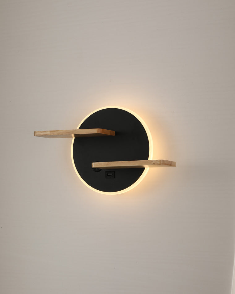 WOMO Round Accent Wall Sconce with Shelf, Switch and USB-WM6084