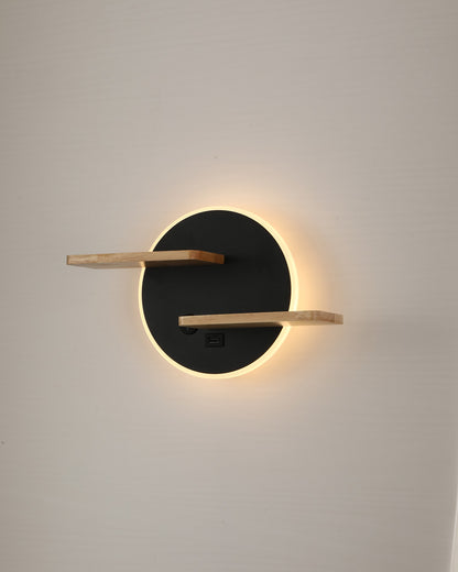 WOMO Round Accent Wall Sconce with Shelf, Switch and USB-WM6084