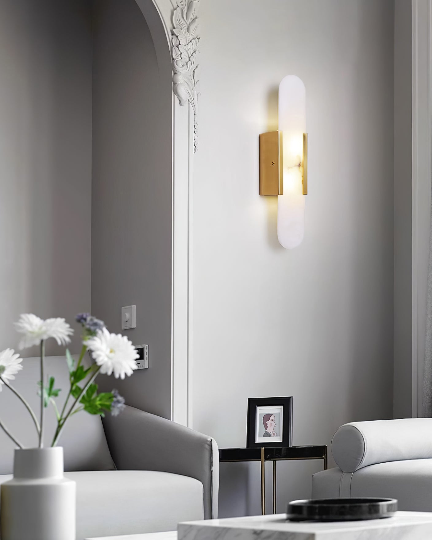 WOMO Oval Alabaster Wall Sconce-WM6107