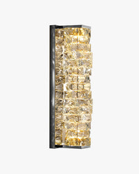 Luxury vertical crystal wall sconce with layered clear crystal blocks and a reflective side plate