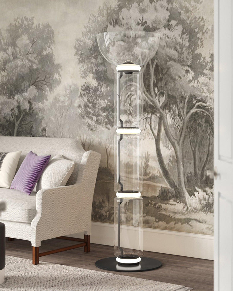 WOMO Glass Column Torchiere Floor Lamp-WM7018