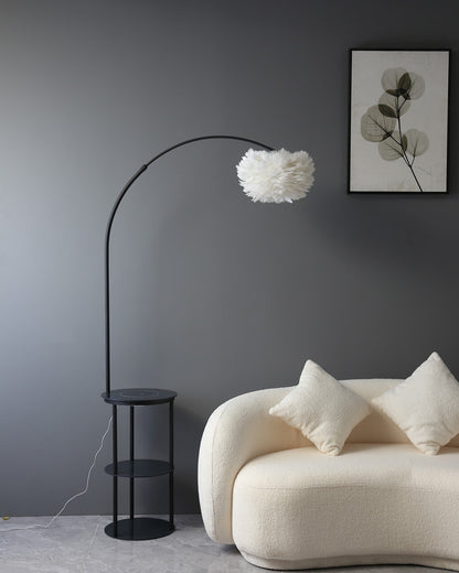 WOMO Dimmable Arc Feather Floor Lamp with Charging Shelves-WM7056