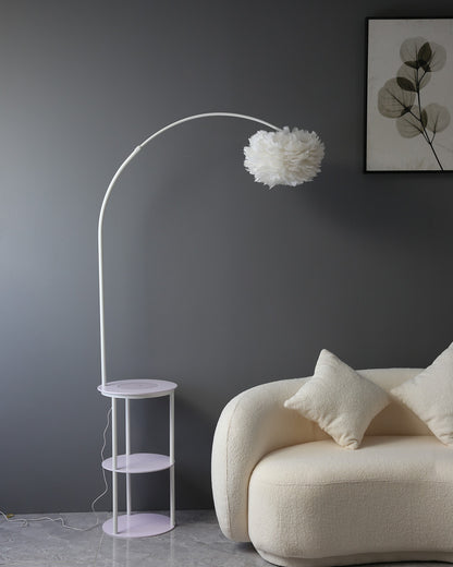 WOMO Dimmable Arc Feather Floor Lamp with Charging Shelves-WM7056