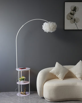 WOMO Dimmable Arc Feather Floor Lamp with Charging Shelves-WM7056