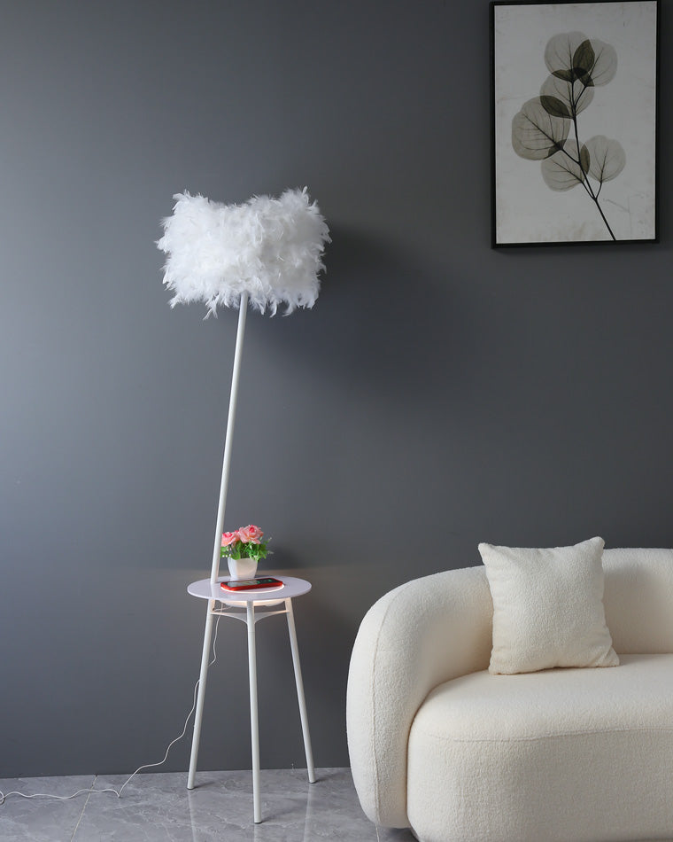 WOMO Dimmable Feather Tripod Floor Lamp with Tray-WM7058