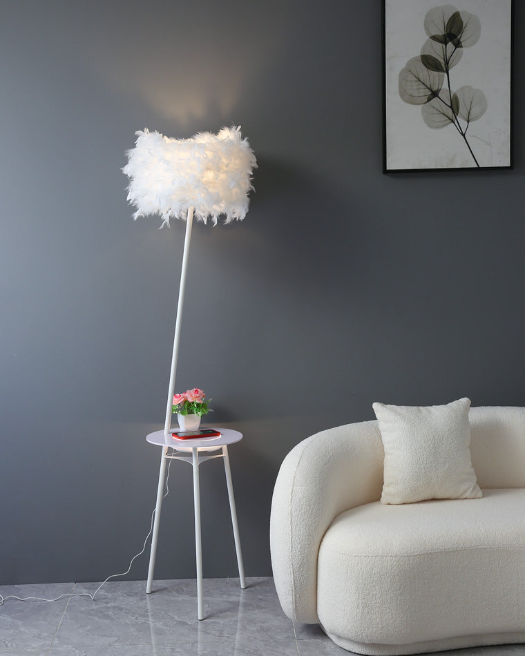 WOMO Dimmable Feather Tripod Floor Lamp with Tray-WM7058