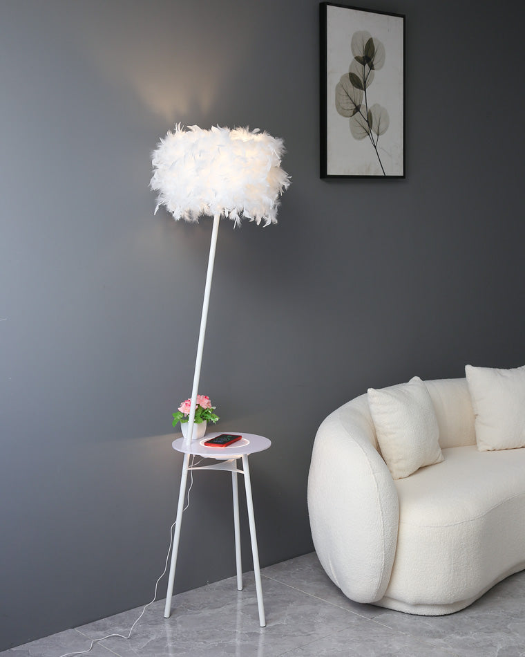 WOMO Dimmable Feather Tripod Floor Lamp with Tray-WM7058