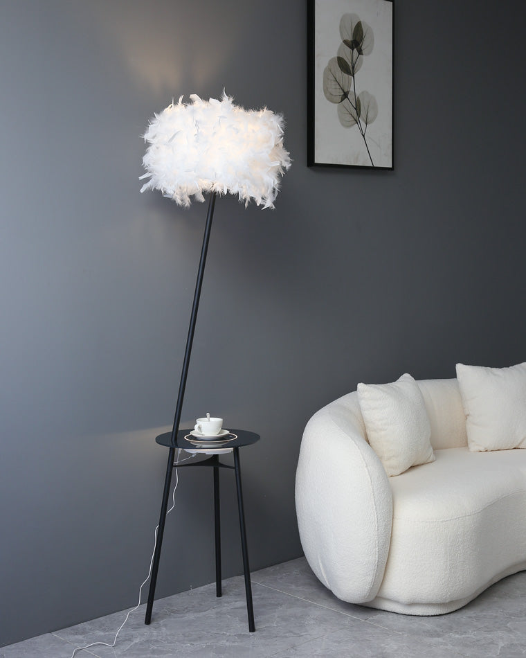 WOMO Dimmable Feather Tripod Floor Lamp with Tray-WM7058