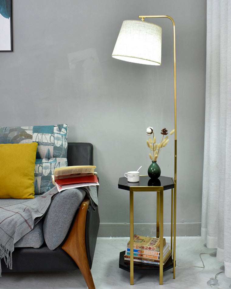 WOMO Vintage Linen Floor Lamp with Charging Table-WM7064