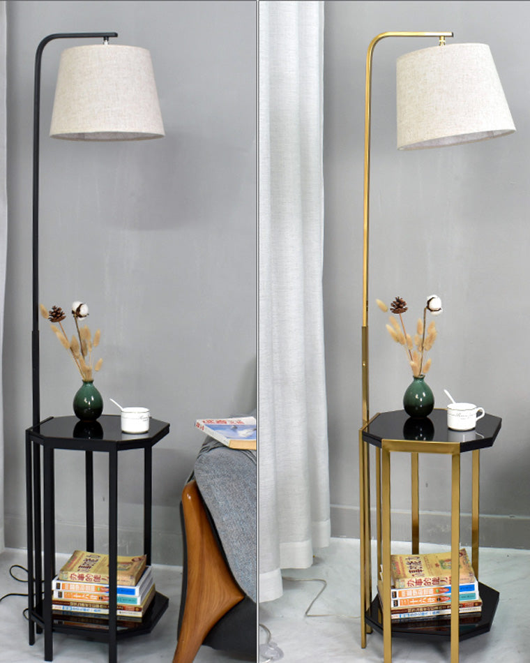WOMO Vintage Linen Floor Lamp with Charging Table-WM7064