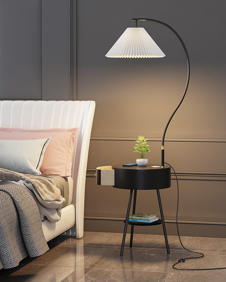 WOMO Pleated Gooseneck Tripod Floor Lamp with Table-WM7069