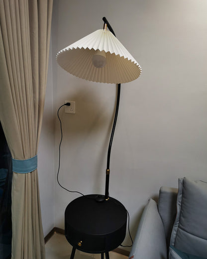 WOMO Pleated Gooseneck Tripod Floor Lamp with Table-WM7069