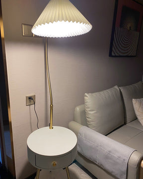 WOMO Pleated Gooseneck Tripod Floor Lamp with Table-WM7069