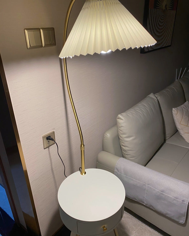 WOMO Pleated Gooseneck Tripod Floor Lamp with Table-WM7069