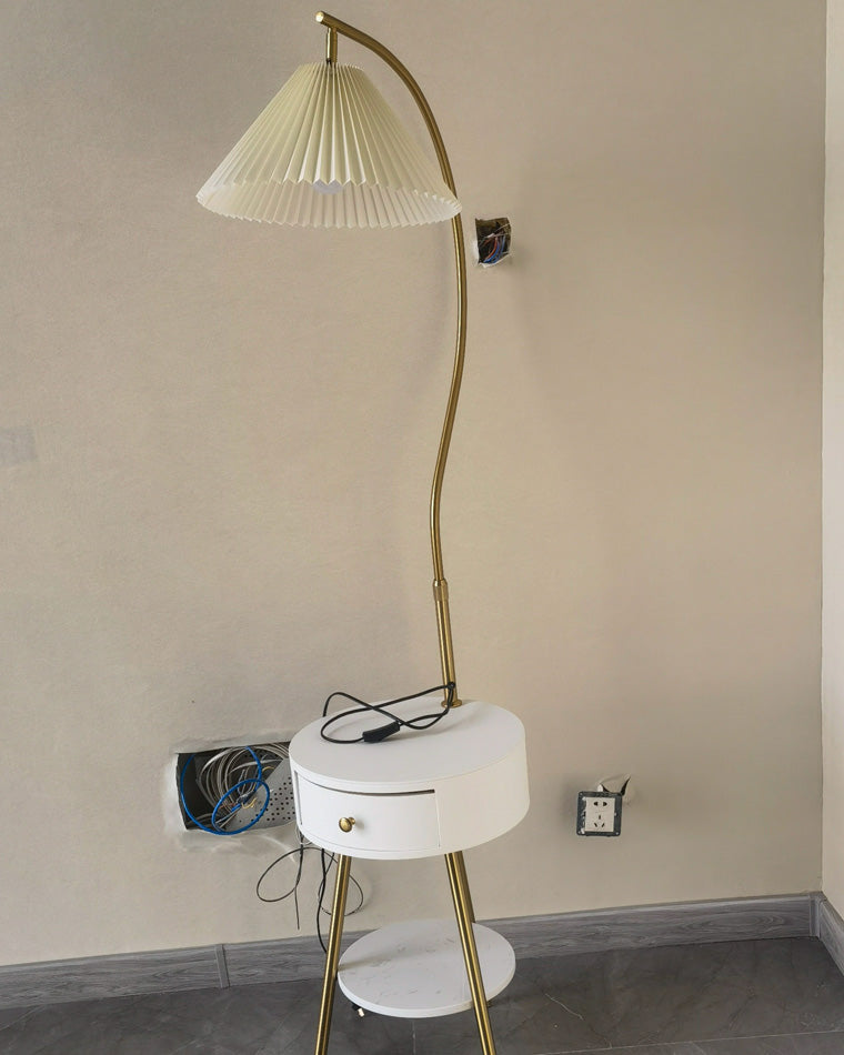 WOMO Pleated Gooseneck Tripod Floor Lamp with Table-WM7069