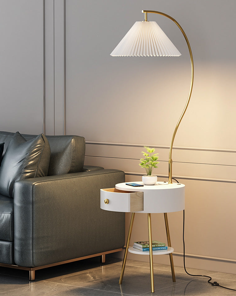 WOMO Pleated Gooseneck Tripod Floor Lamp with Table-WM7069