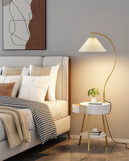 WOMO Pleated Gooseneck Tripod Floor Lamp with Table-WM7069