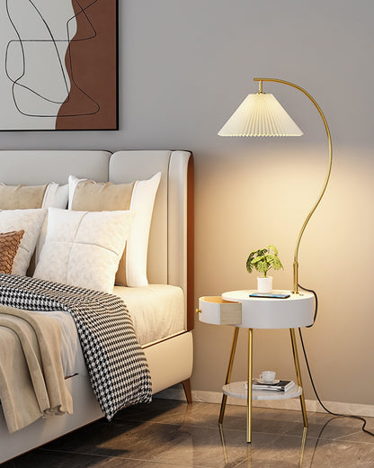 WOMO Pleated Gooseneck Tripod Floor Lamp with Table-WM7069