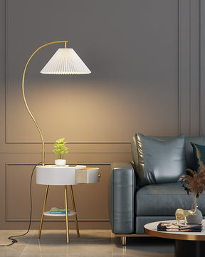 WOMO Pleated Gooseneck Tripod Floor Lamp with Table-WM7069