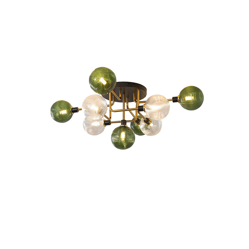 WOMO Ribbed Smoked/Green Glass Globe Ceiling Light-WM1110