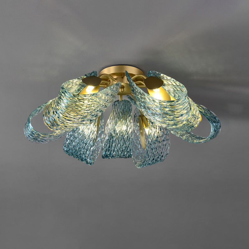 WOMO Peacock Sea Glass Semi-Flush Mount Ceiling Light-WM1111