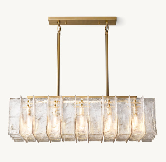 WOMO Clear Hammered Glass Rectangular Chandelier - Lattice