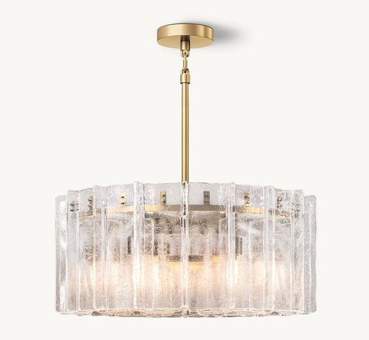 WOMO Clear Hammered Glass Round Chandelier - Lattice