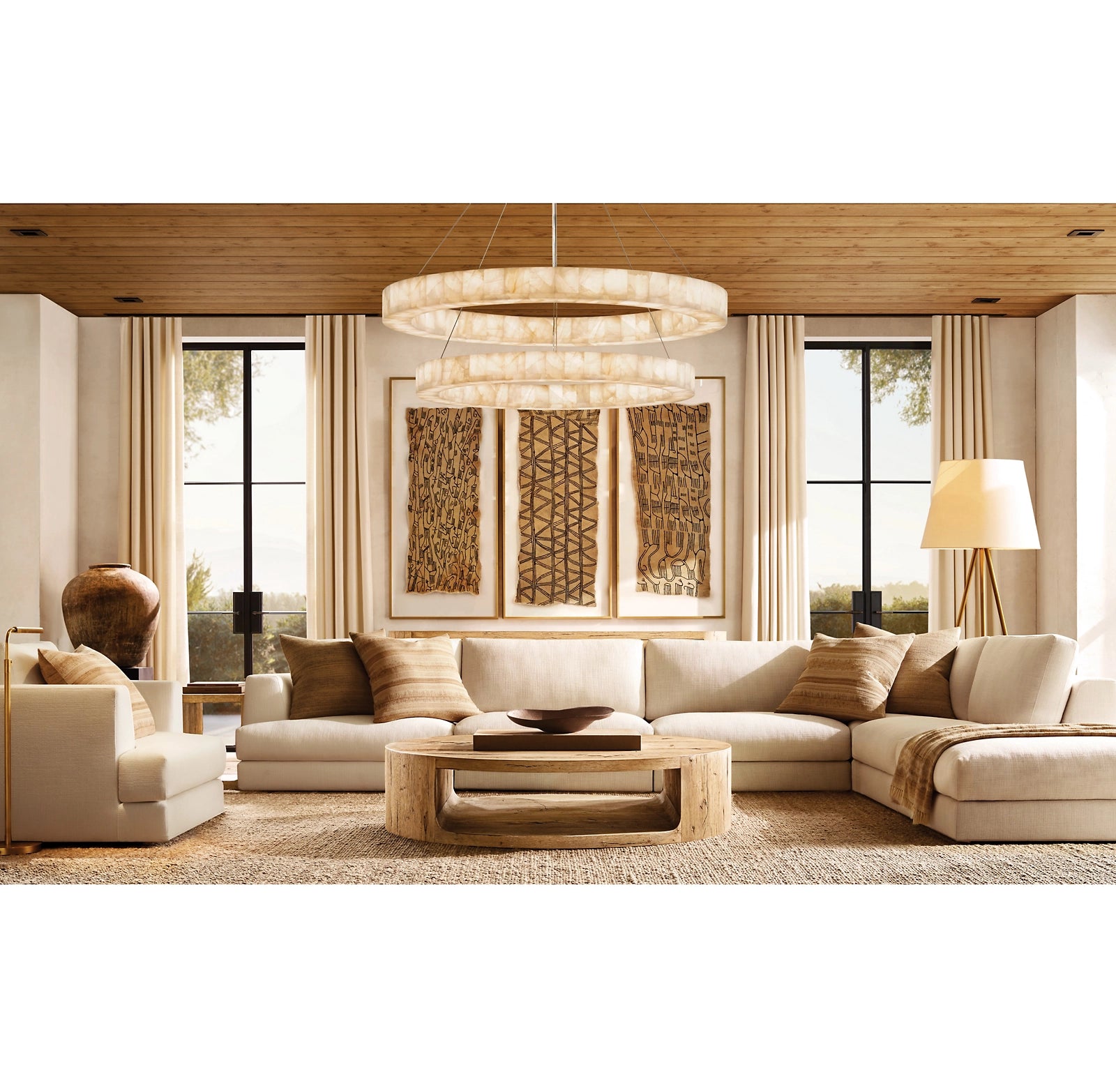 WOMO Lueur Round Alabaster Chandelier - Rivage