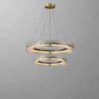 WOMO Hammered Glass Round Brass Chandelier-WM2351