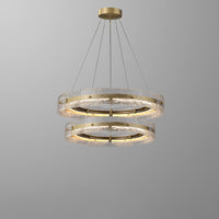 WOMO Hammered Glass Round Brass Chandelier-WM2351