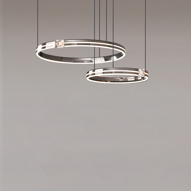 Illuminated Ø16″+24″ double-ring led lamp, offering a compact geometric composition for balanced living or dining room lighting.