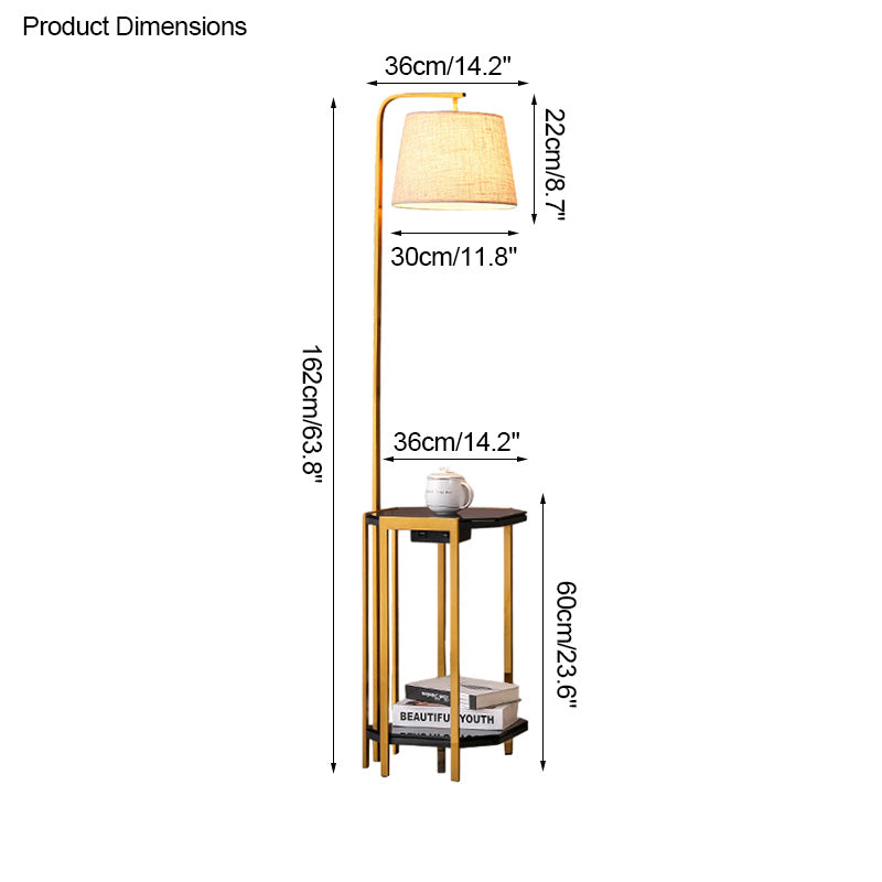 WOMO Vintage Linen Floor Lamp with Charging Table-WM7064