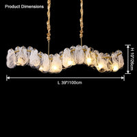 Dimension diagram for the 39-inch linear chandelier, showing a 100 cm length and 26 cm glass-body height.