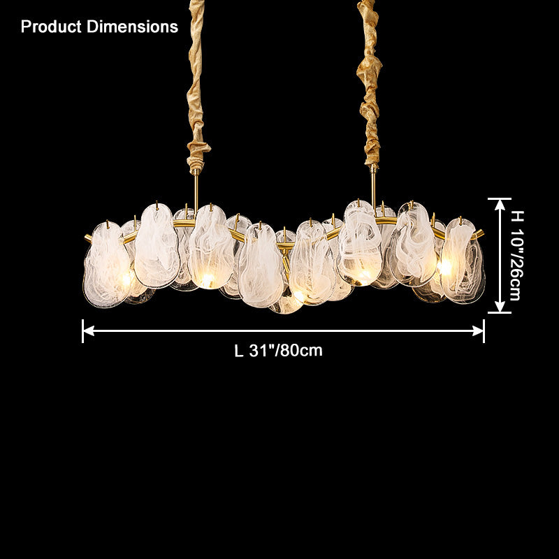 Dimension diagram for the 31-inch glass linear chandelier, showing an 80 cm length and 26 cm glass-body height.
